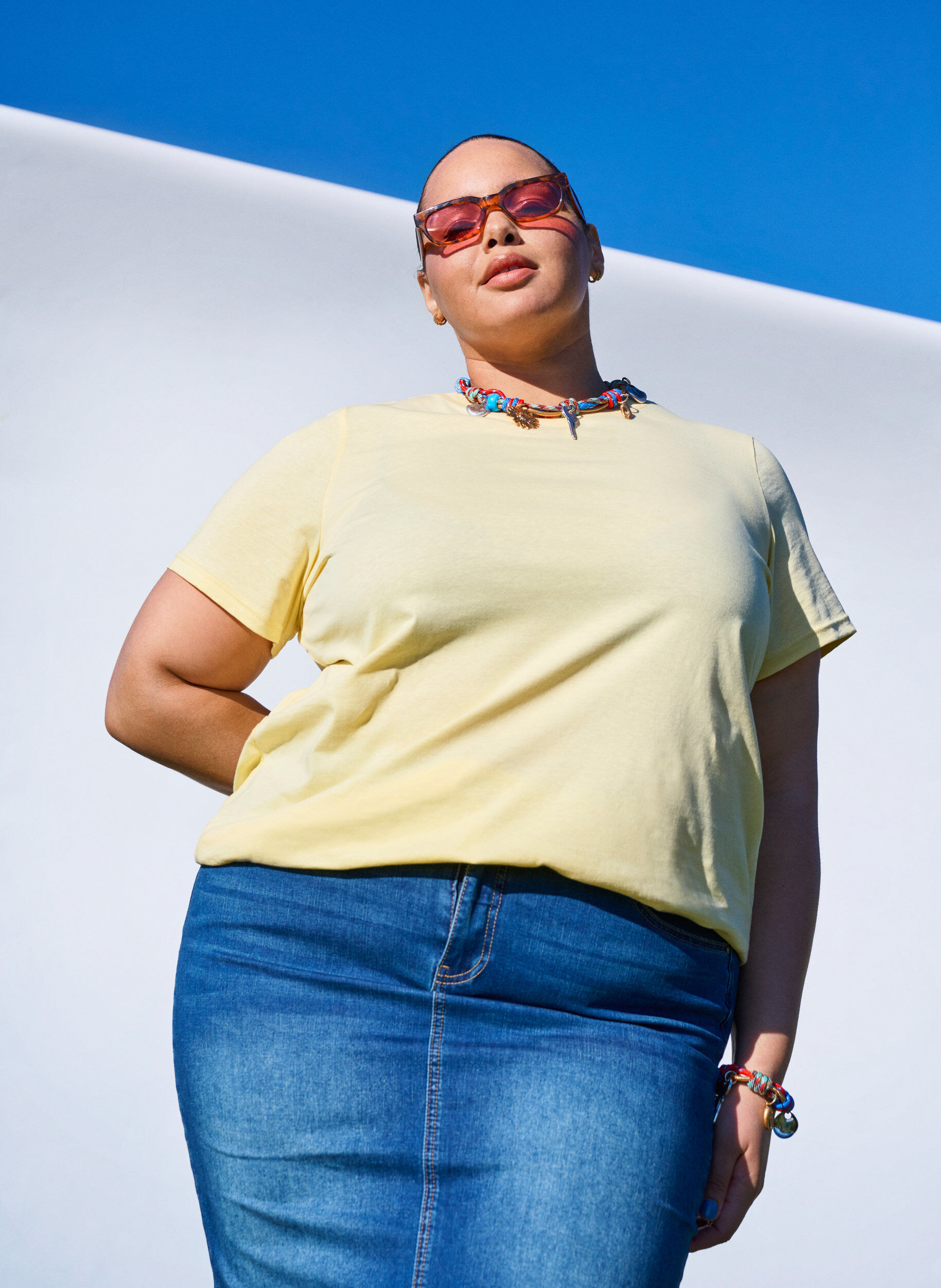 ZizzifashionBasic cotton T-shirt with round neck, Yellow, Image image number 0