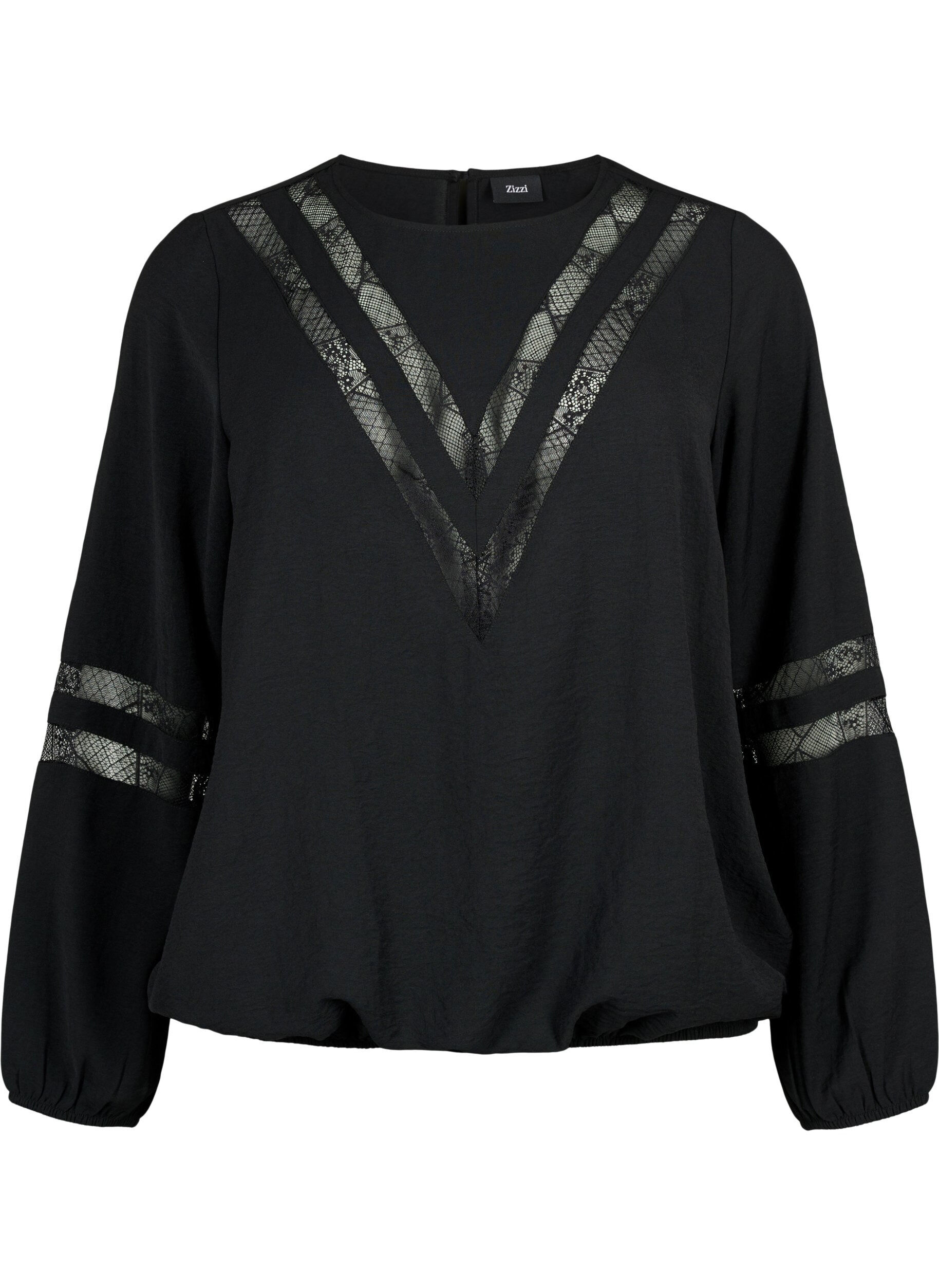 Zizzifashion Long-sleeved blouse with lace, Black, Packshot image number 0