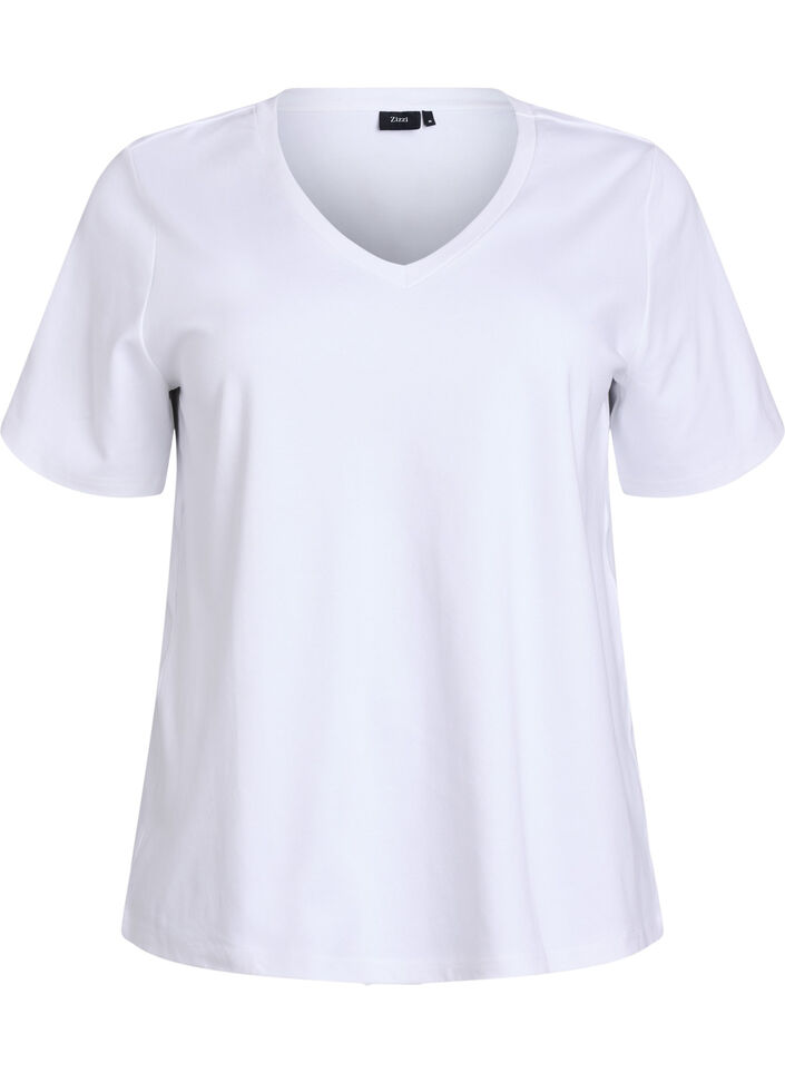 Basic V-neck T-shirt in organic cotton, White, Packshot image number 0