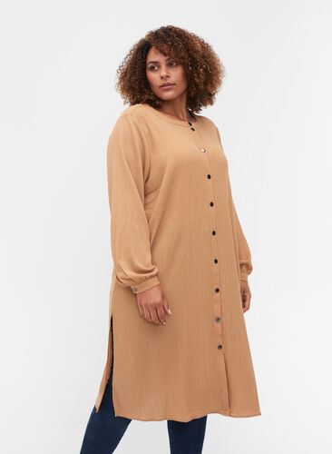 Long-sleeved, textured shirt dress, Indian Tan, Model image number 0