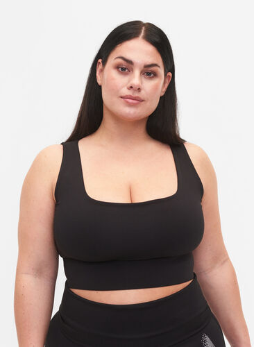 Sports bra with square neckline, Black, Model image number 0