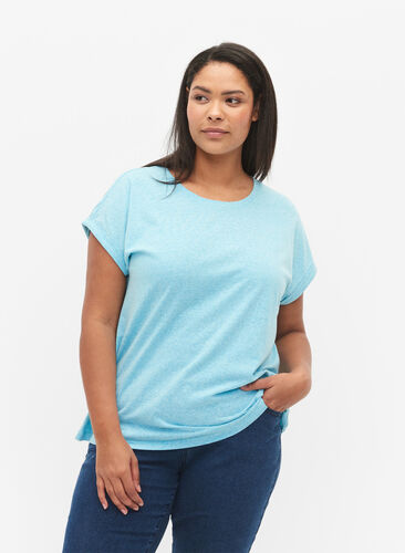 Melange t-shirt with short sleeves, Blue Atoll Mél, Model image number 0