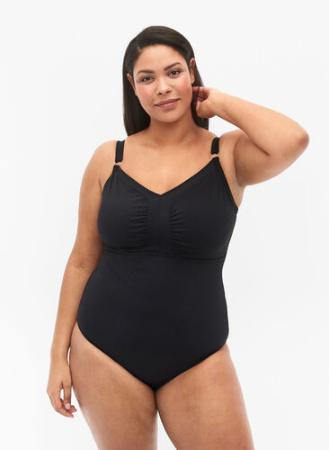 Swimsuit with drapes, Black, Model image number 0