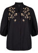 Shirt blouse with embroidered flowers and 3/4 sleeves, Black W. Beige Emb. , Packshot image number 0