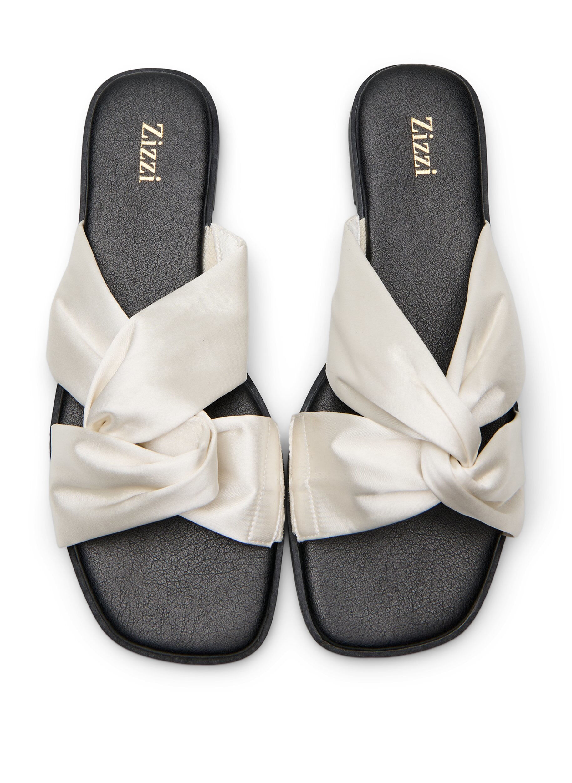 Zizzifashion Wide fit - Flat sandals with crossed satin straps, Vanilla, Packshot image number 2