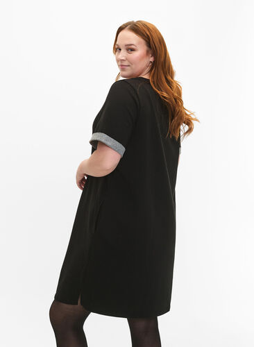 Short-sleeved sweat dress with pockets, Black, Model image number 1