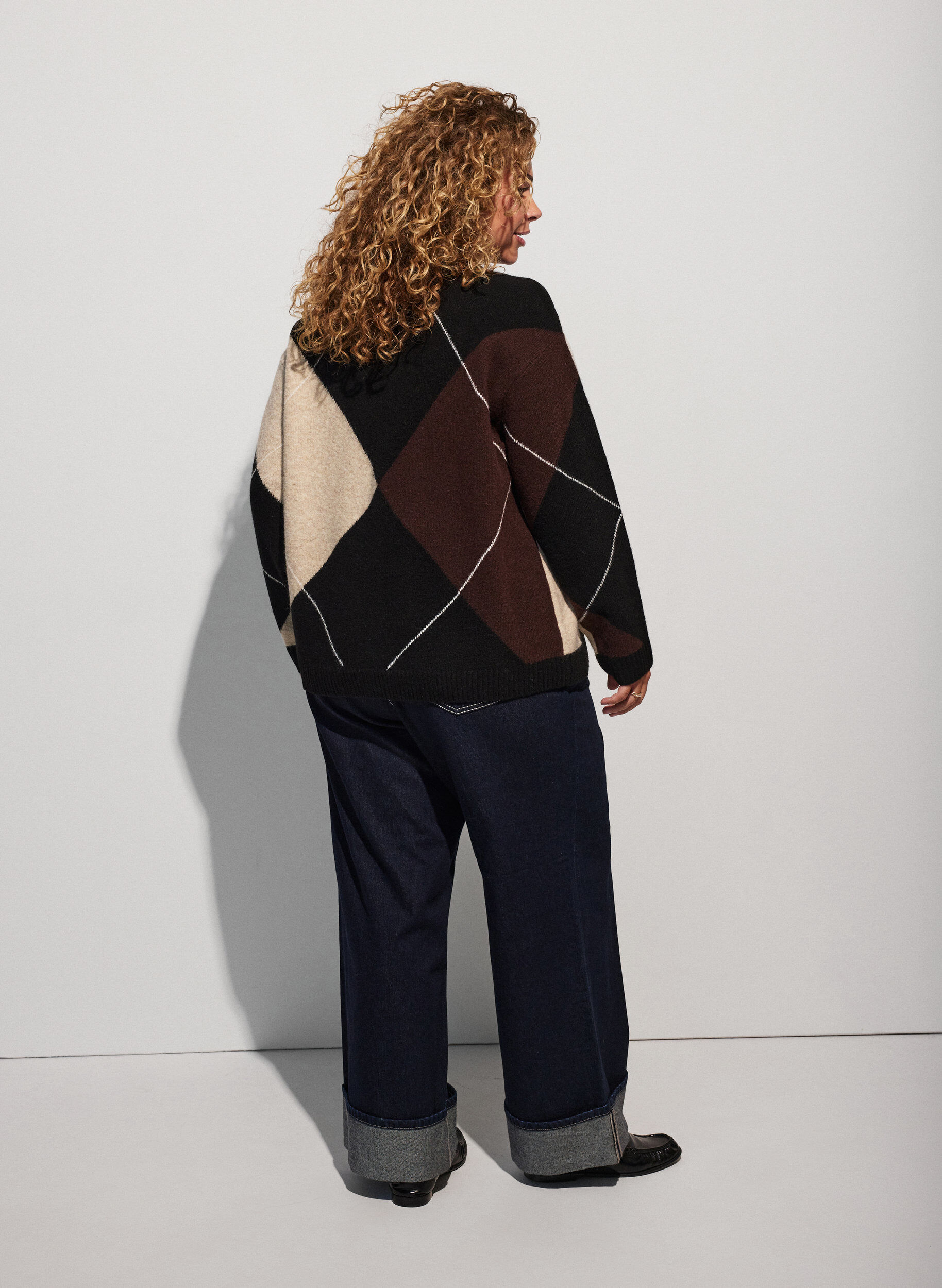 ZizzifashionKnit with harlequin pattern, Black, Model image number 2