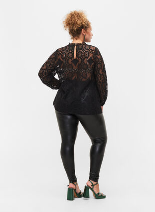 Coated leggings with a brushed inside, Black, Model image number 1
