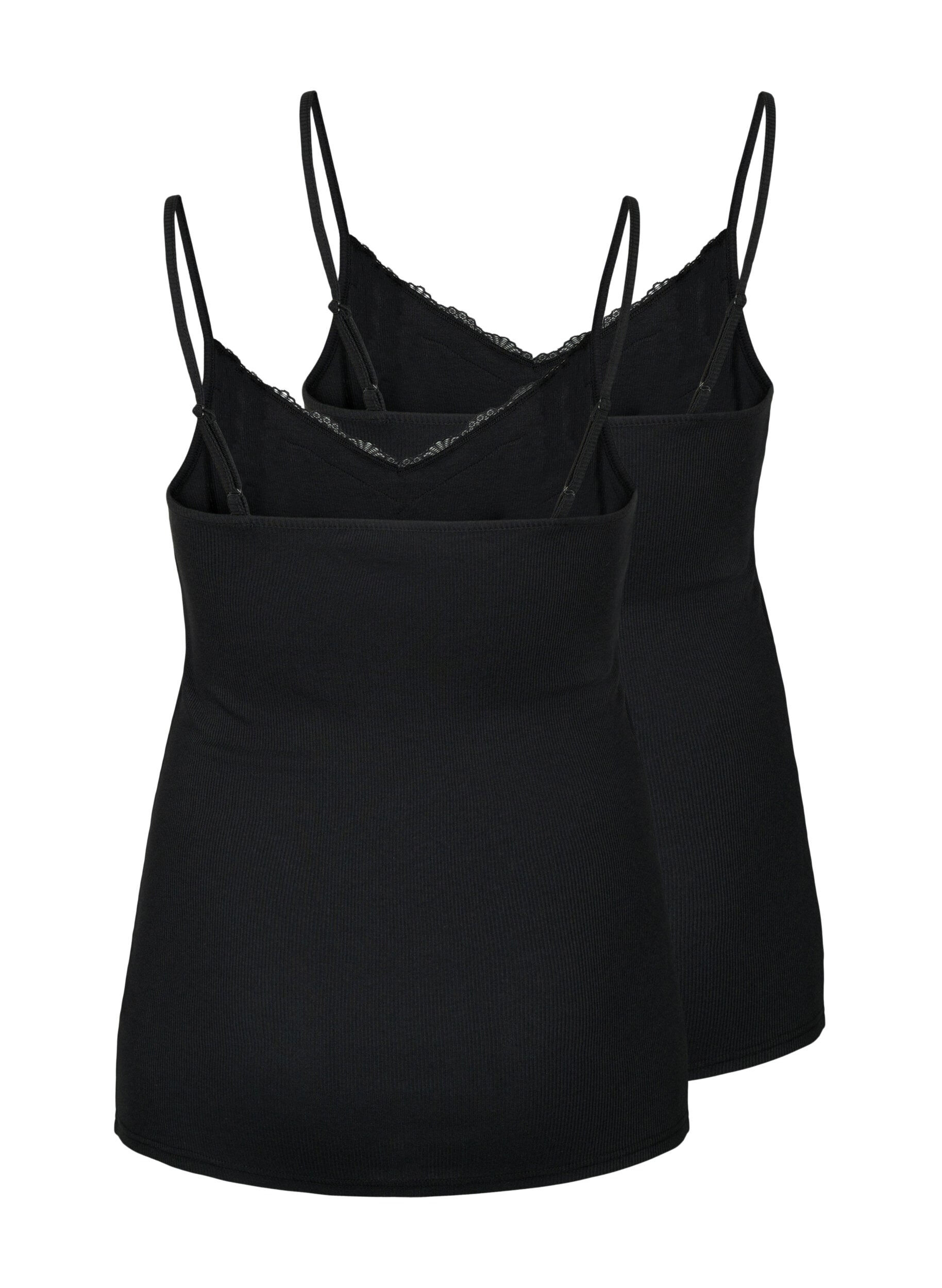 Zizzifashion 2-pack night tops in rib, Black/Black, Packshot image number 1