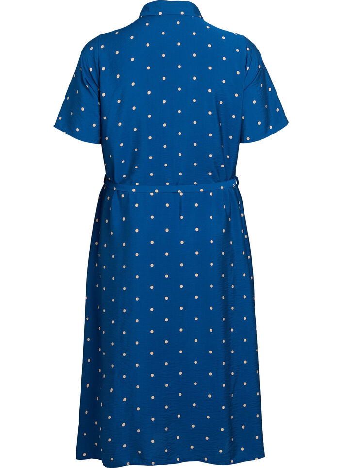 Midi shirt dress with polka dots, Blue, Packshot image number 1