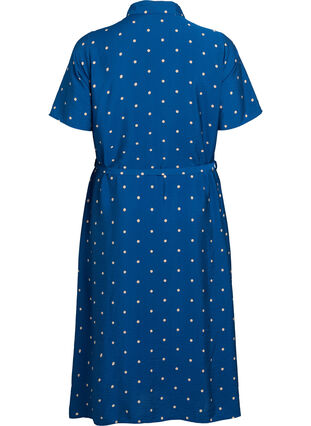 Midi shirt dress with polka dots - Blue - Sz. 40-64 - Zizzifashion Midi shirt dress with polka dots - Blue - Sz. 40-64 - Zizzifashion