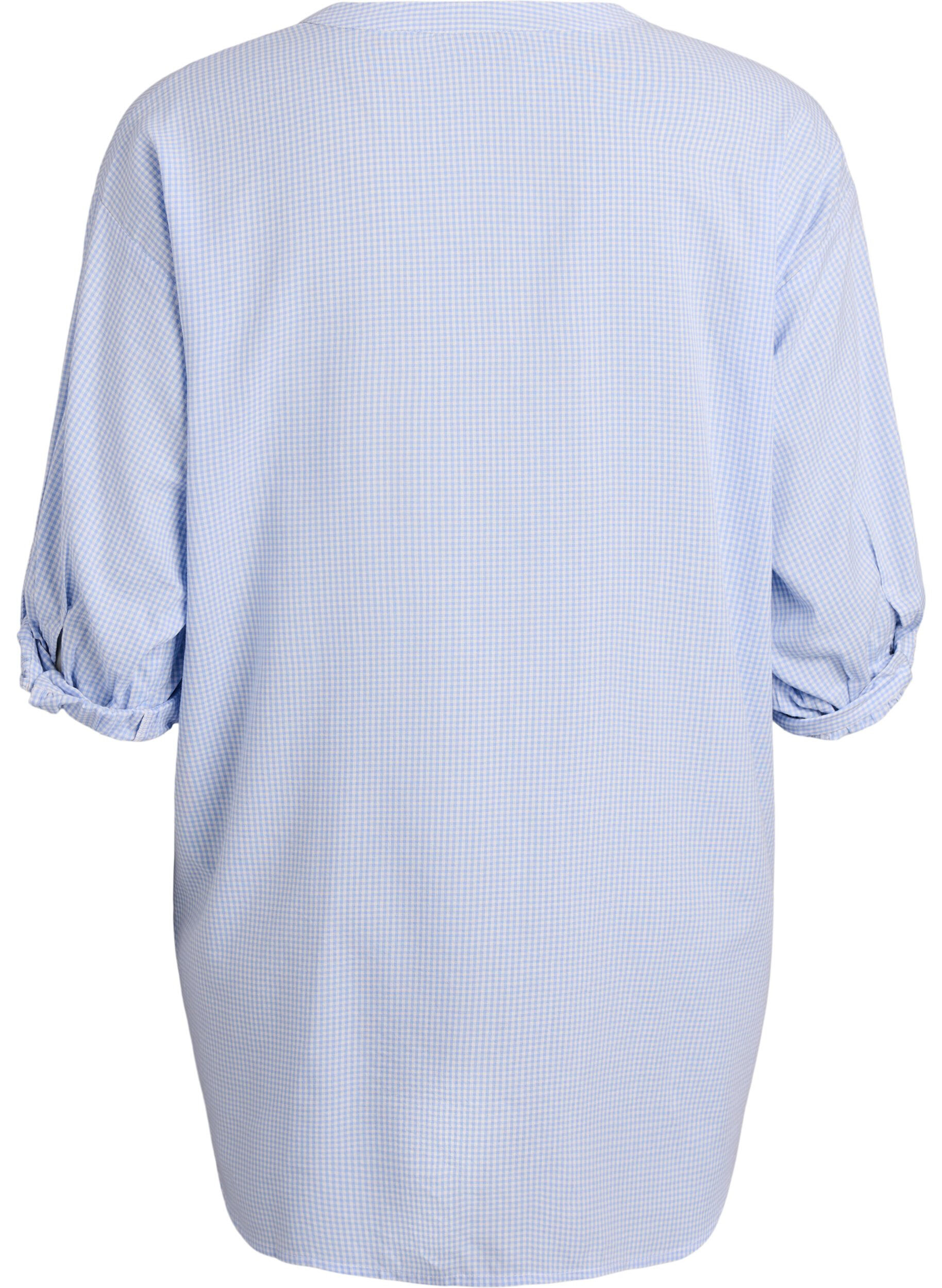 Zizzifashion Checked tunic with 3/4 sleeves, Light Blue, Packshot image number 1