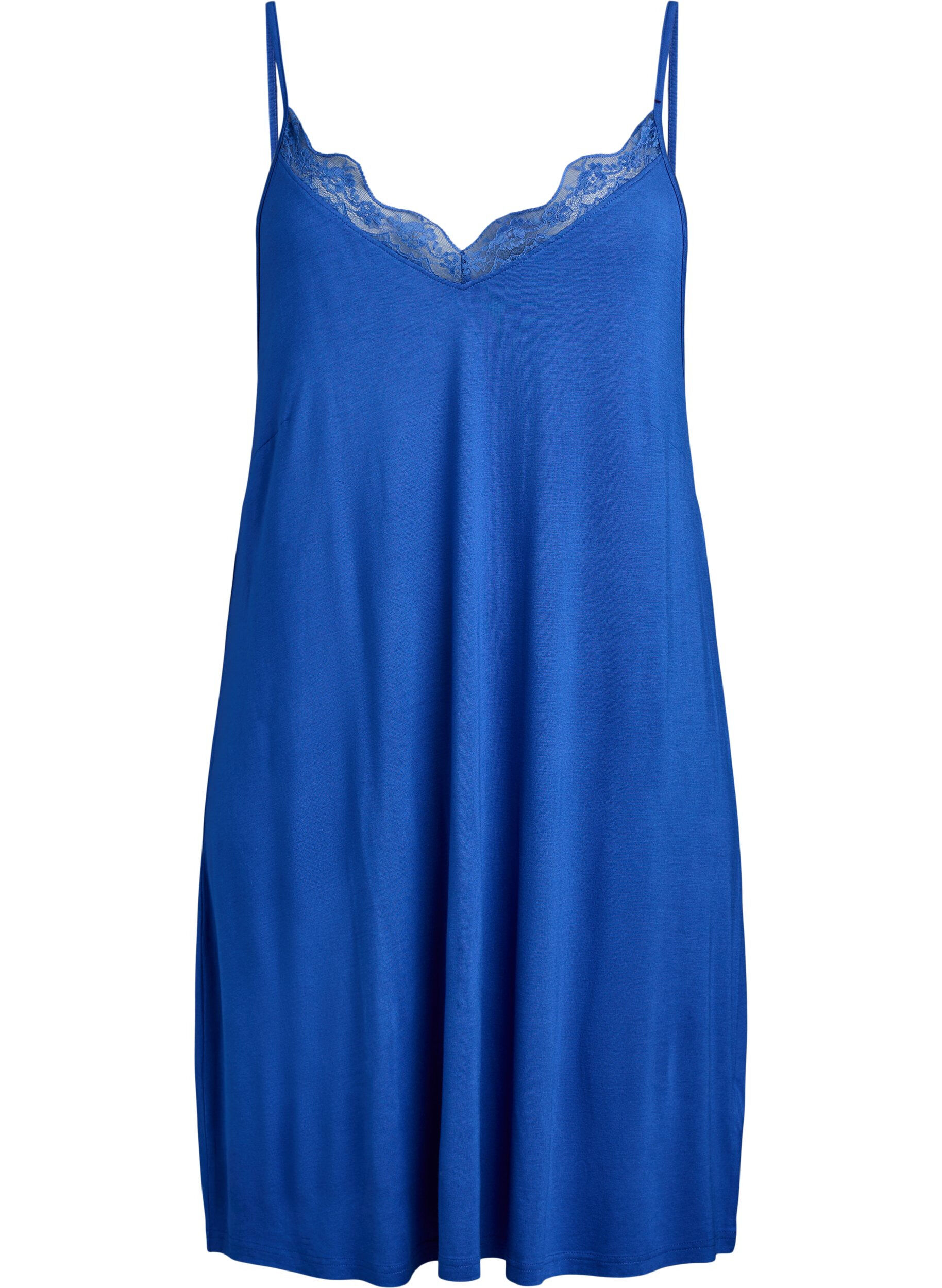 ZizzifashionViscose nightgown with lace trim, Blue, Packshot image number 0