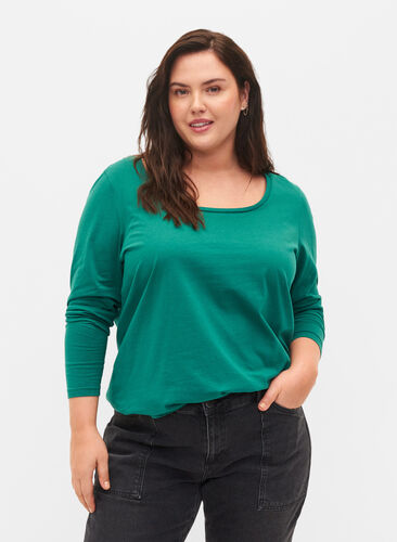 Basic cotton blouse 2-pack, Antique Green/Navy, Model image number 0