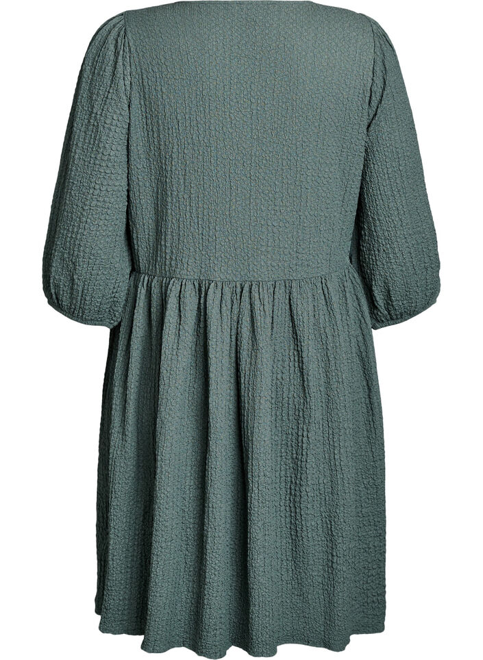 FLASH - Short dress with texture and 3/4 sleeves, Green, Packshot image number 1