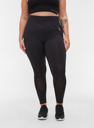 Cropped exercise leggings with mesh, Black, Model image number 3
