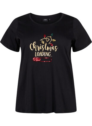 Christmas t-shirt in cotton, Black Loading, Packshot image number 0