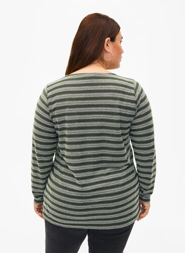 Long sleeve blouse with striped pattern, Thyme w. Stripe, Model image number 1