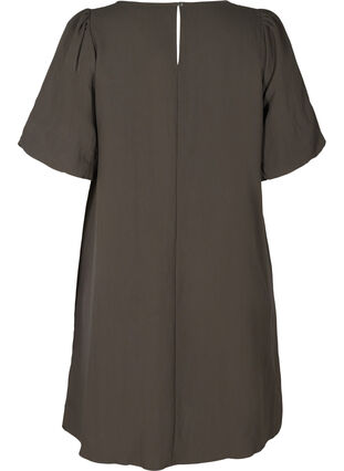 Short-sleeved viscose dress with A-line cut, Kaki, Packshot image number 1