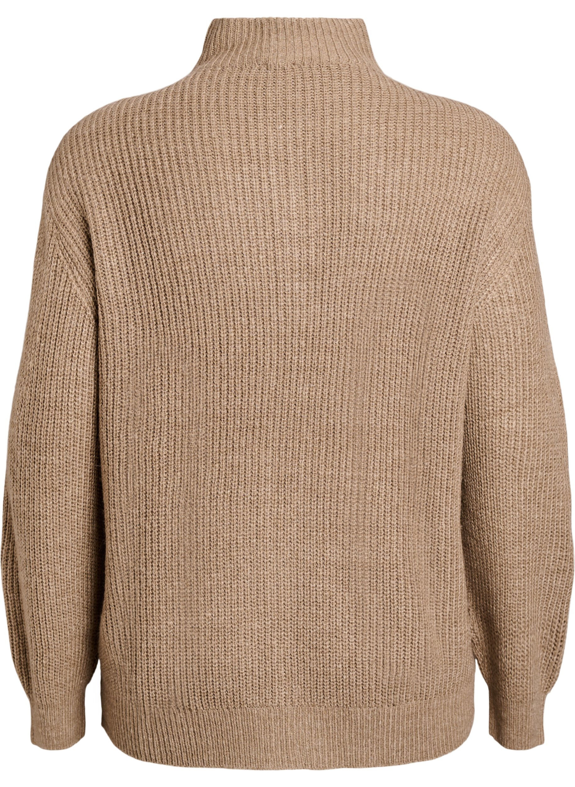 ZizzifashionKnitted sweater with high neck and zipper, Brown, Packshot image number 1