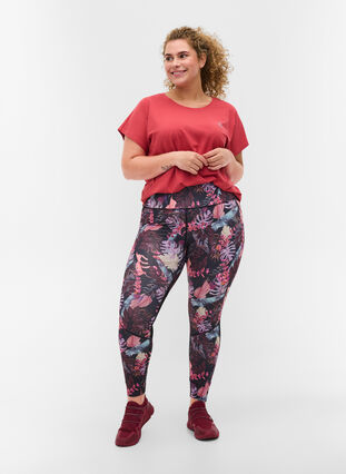 Cool, floral print gym leggings with mesh, Flower Print, Model image number 0