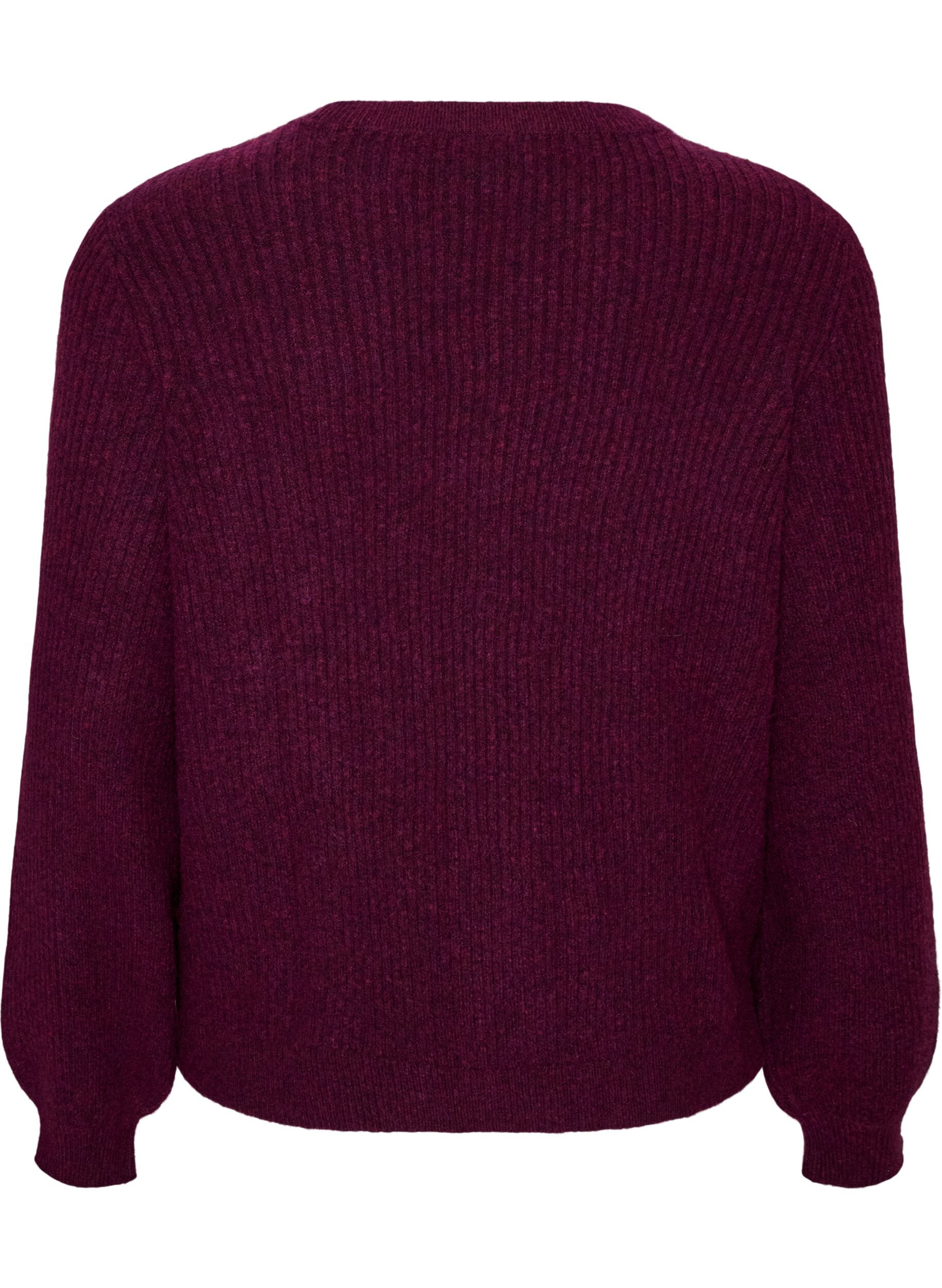 ZizzifashionRibbed jumper with balloon sleeves, Purple, Packshot image number 1