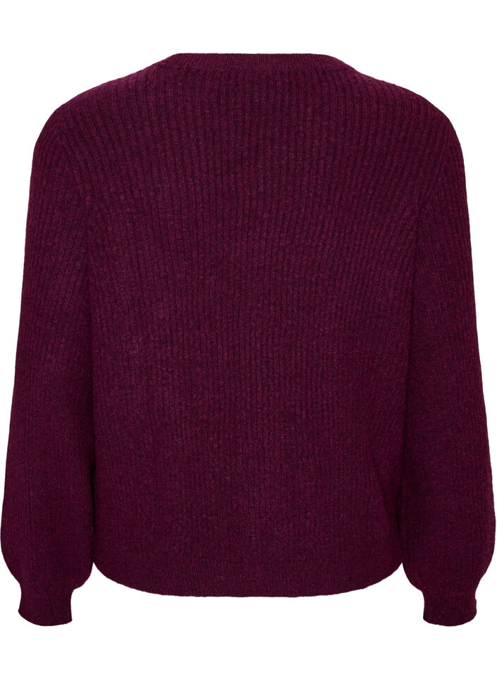 Ribbed jumper with balloon sleeves, Purple, Packshot image number 1