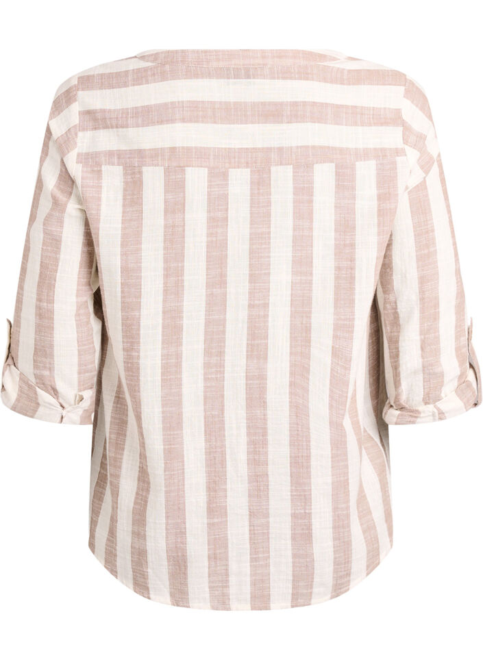 Cotton shirt blouse with V-neck, Beige, Packshot image number 1