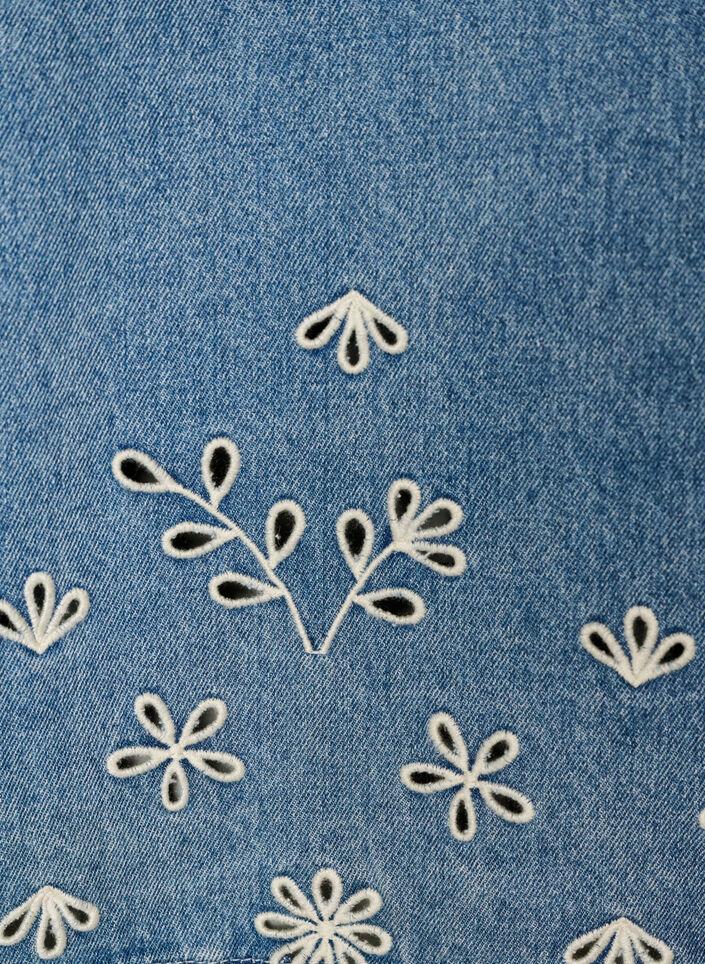 Short-sleeved denim blouse with broderie anglaise, Light Blue, Packshot image number 3