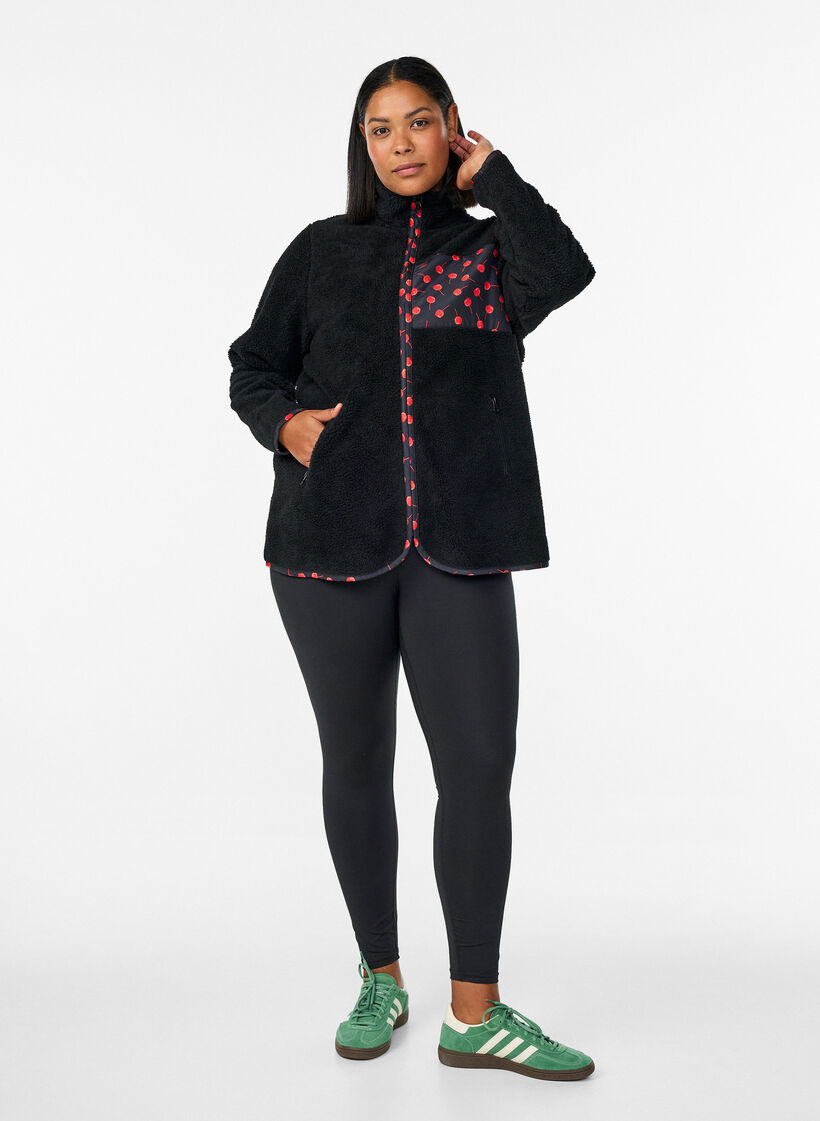 Teddy-fleece jacket with cherry details, Black, Model image number 1
