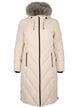 Long winter coat with hook fastenings and a faux fur collar, Beige, Packshot image number 0