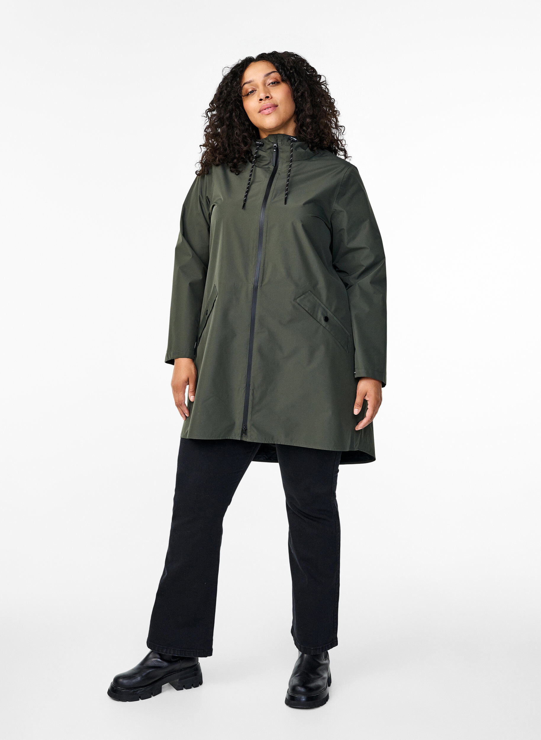 Zizzifashion Rain jacket with pockets and a hood, Green, Model image number 1
