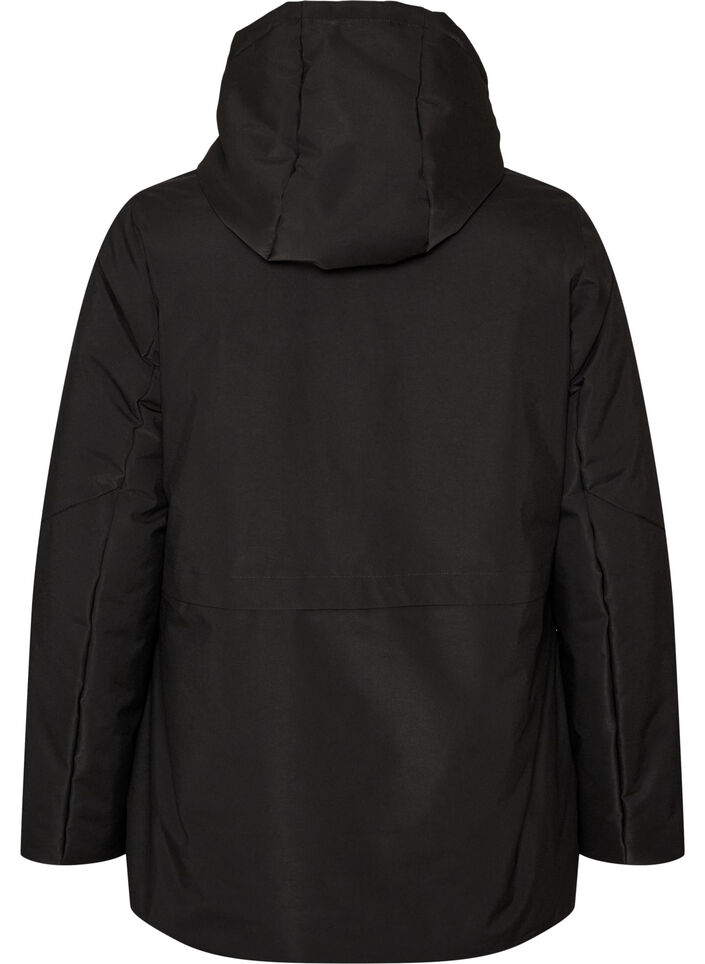 Winter jacket with hood and adjustable waist, Black, Packshot image number 1