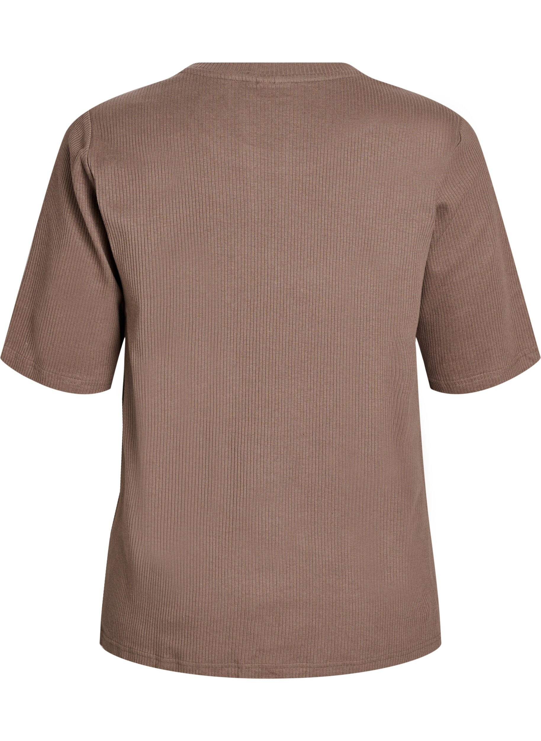 ZizzifashionRibbed jersey blouse with short sleeves, Brown, Packshot image number 1