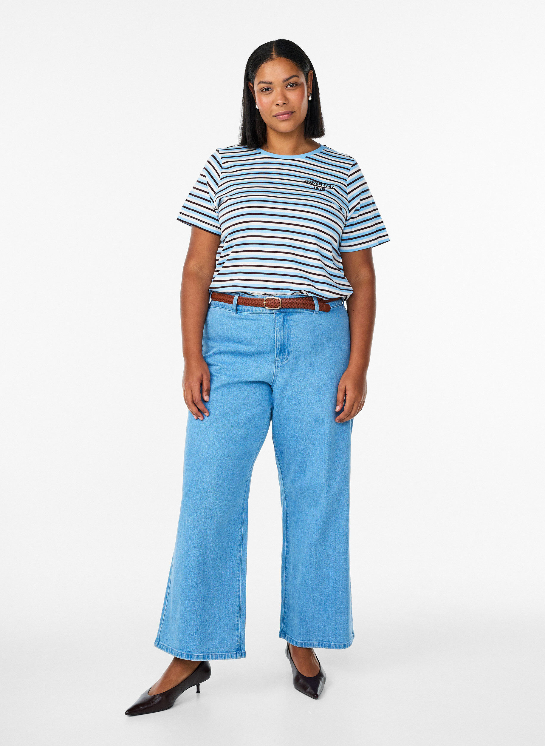 Zizzifashion Cotton T-shirt with stripes, Blue, Model image number 1