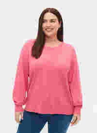 Plain coloured knitted jumper with rib details, Hot Pink Mel., Model