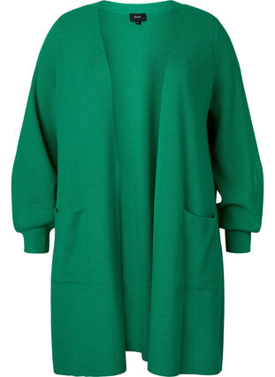 Long knitted cardigan with balloon sleeves, Mint, Packshot image number 0