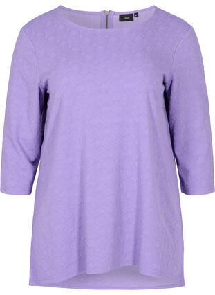 Long blouse with crew neck and 3/4 sleeves, Paisley Purple, Packshot image number 0