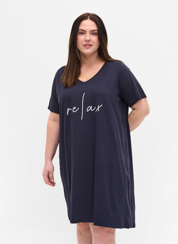 Short-sleeved cotton night dress, Night Sky RELAX, Model image number 0