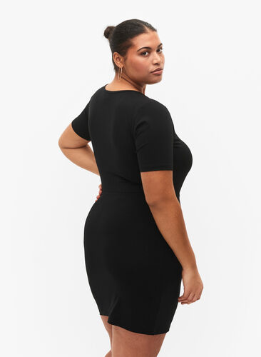 Short dress with cut-out part, Black, Model image number 1