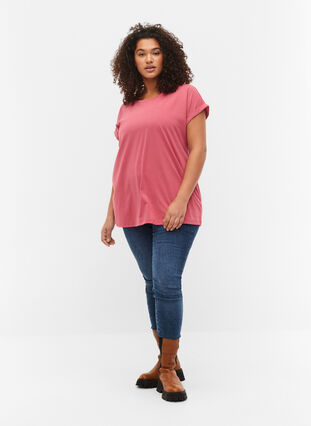 Short sleeved cotton blend t-shirt, Rasperry Pink, Model image number 2