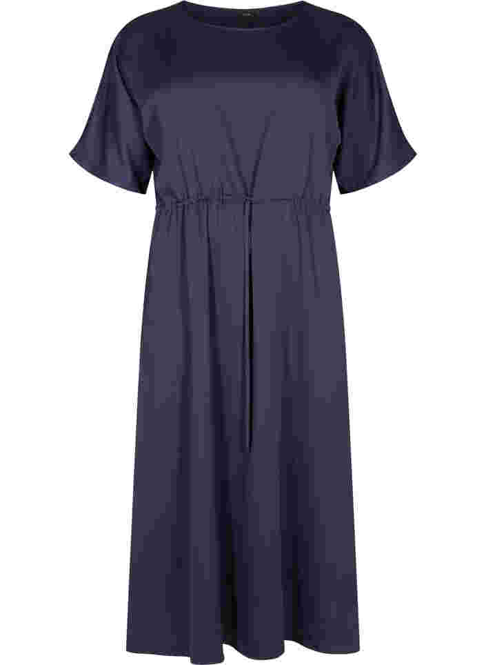 Short sleeve midi dress with adjustable waist, Evening Blue, Packshot image number 0