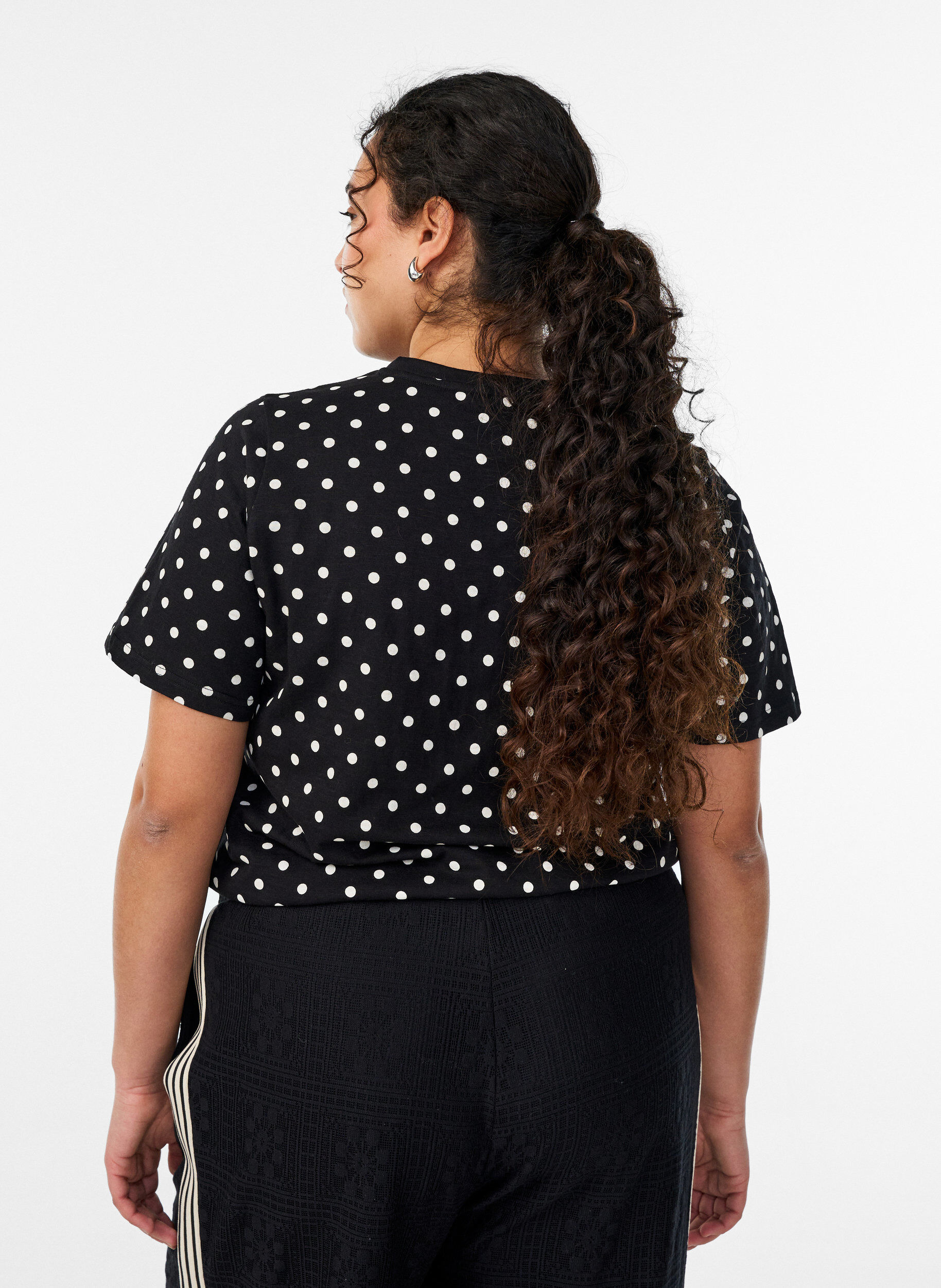 ZizzifashionPolka dot cotton T-shirt, Black, Model image number 2