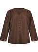Shirt blouse with broderie anglaise, Brown, Packshot image number 0