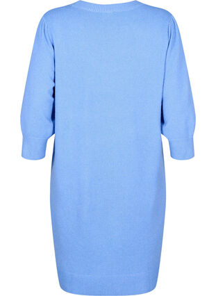 Knitted dress with 3/4 puff sleeves, Blue B. /White Mel., Packshot image number 1
