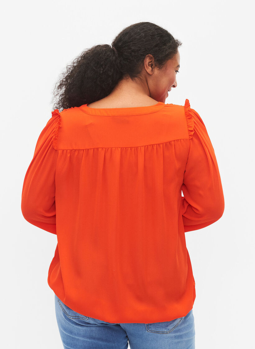 Long-sleeved blouse with frilled details (GRS), Orange.com, Model image number 1