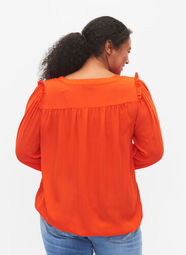 Long-sleeved blouse with frilled details, Orange.com, Model image number 1