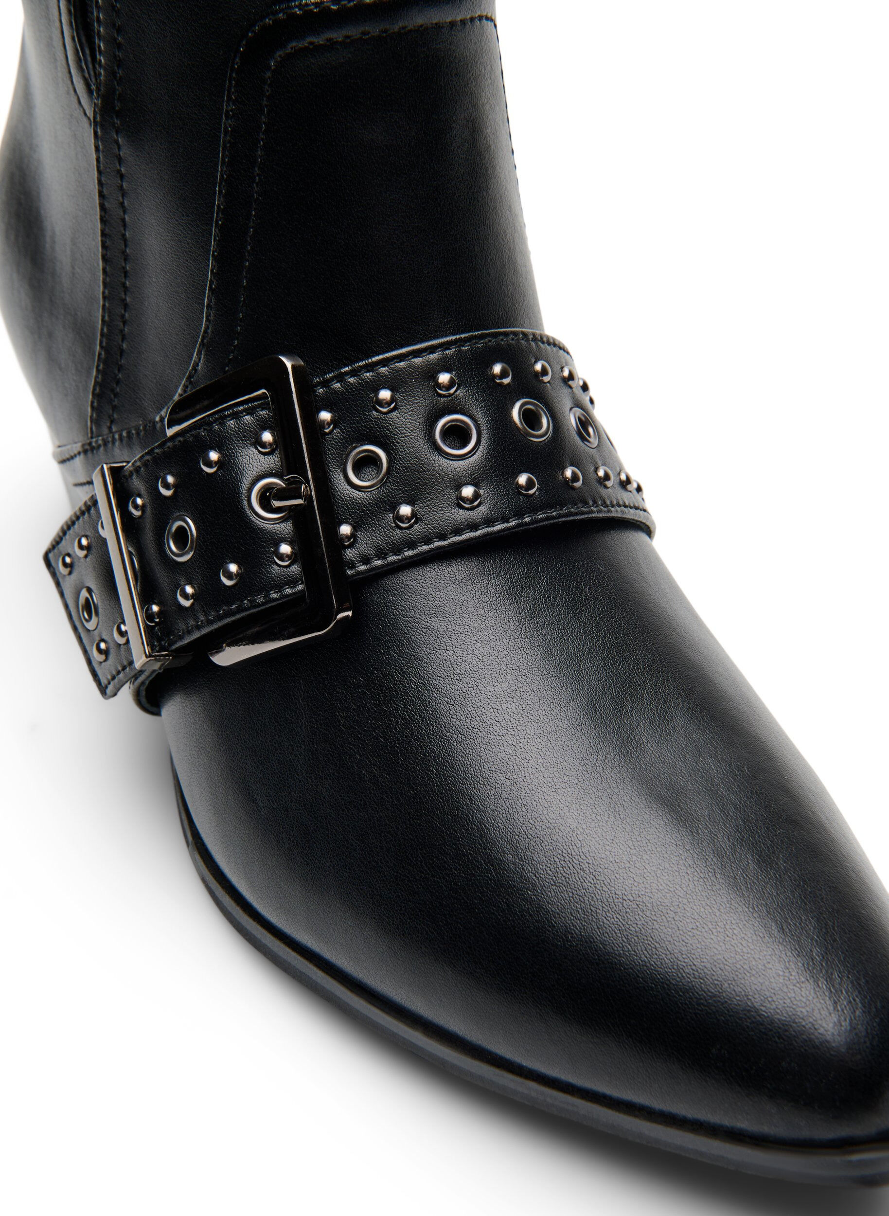 Zizzifashion Wide fit - Leather ankle boot with strap and studs, Black, Packshot image number 3