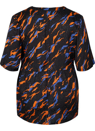 Short-sleeved viscose blouse with print, Black Tiger AOP, Packshot image number 1