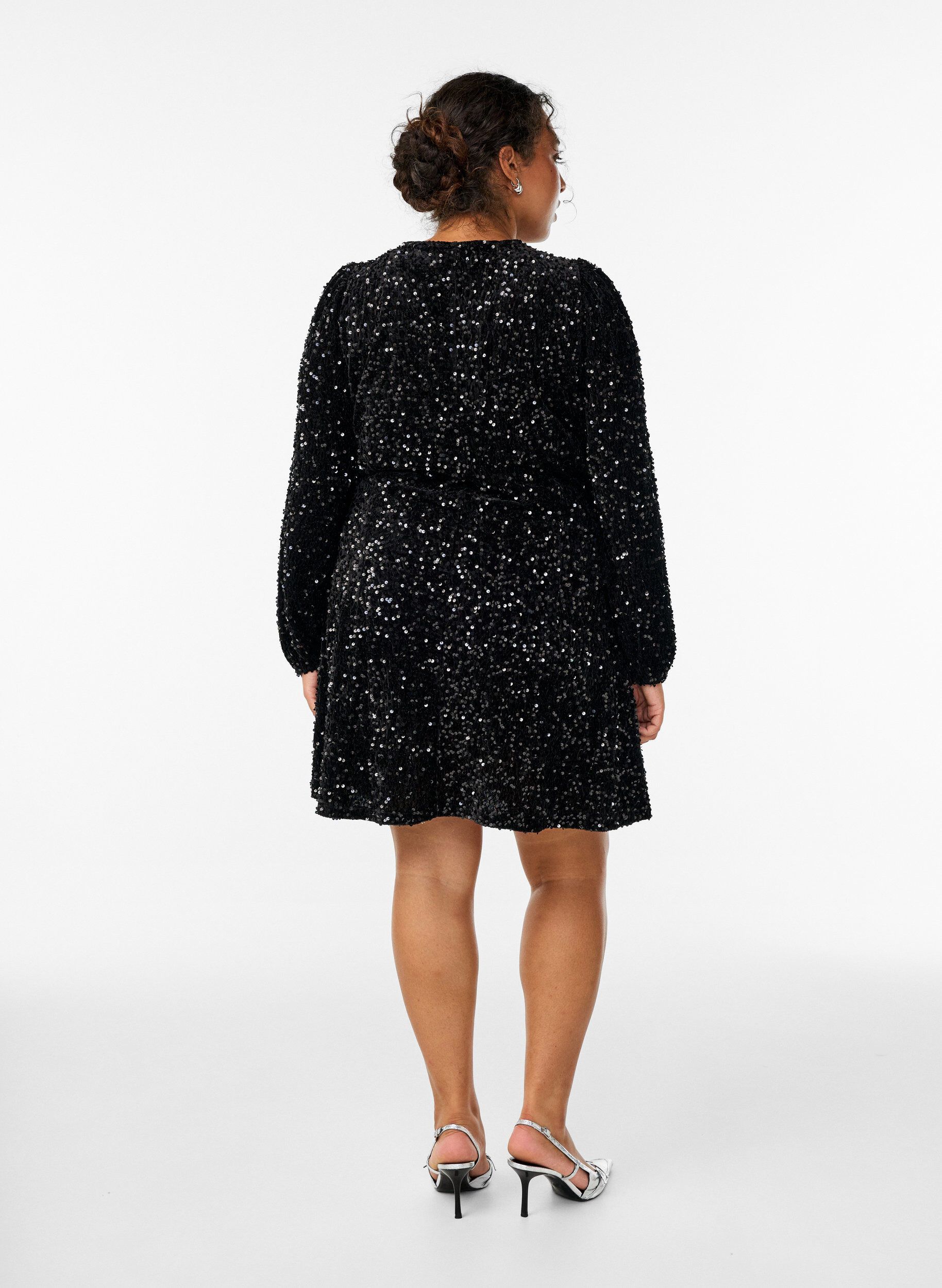 ZizzifashionShort A-line sequin dress, Black, Model image number 2
